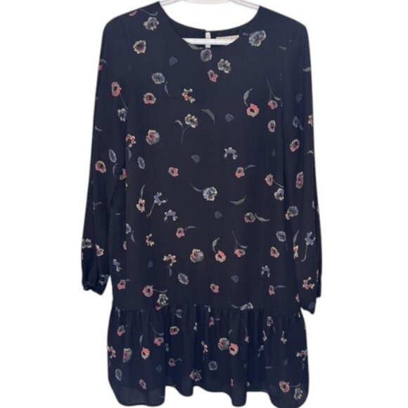 Lila Rose navy blue floral long sleeve ruffle dress size 2 - Picture 1 of 8